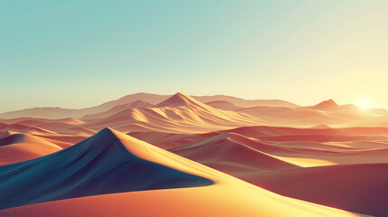 Wall Mural - Morning beautiful desert landscape illustration image used for UI design. 