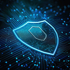Poster - An online security concept with a shield icon over a network