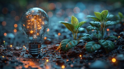 Sticker - Plant growing inside technology light bulb