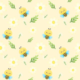 Fototapeta Pokój dzieciecy - seamless pattern with bee and flowers