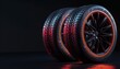 Black Background Car Tires, Ideal for Auto Parts & Repair Shop Concepts. Copy Space for Customization