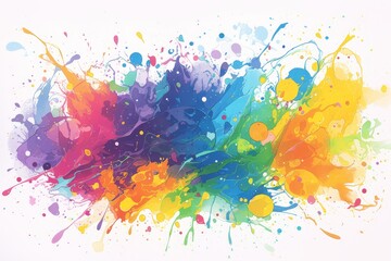 Wall Mural - Vibrant explosion of colors, a dynamic burst of paint splashes in an array of rainbow hues against a clean white background, 