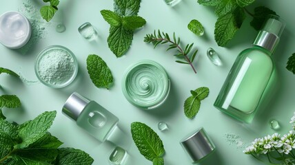 Mint and refreshed skin, showing the cooling and revitalizing effect of mint skincare