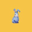 Minimalistic Blue Solo Watercolored Bunny on Yellow Background 