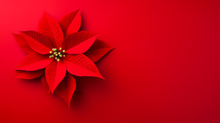 Minimalistic background with poinsettia flowers, top view with empty copy space