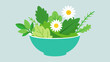 A bowl filled with freshlypicked chamomile dandelion and nettle leaves emphasizing the diversity of herbs used in natural remedies.