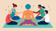  A group of people lying on yoga mats as an acupuncture the moves from person to person gently inserting needles into specific points to release