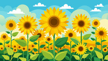  A Field Of Blooming Sunflowers With Their Bright Yellow Petals And Sweet Scent Uplifting Our Moods And Filling Us With Joy.