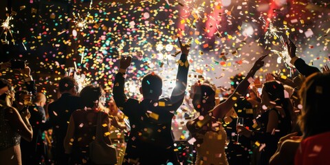 Wall Mural - Confetti falling as guests celebrate at a wedding reception. 