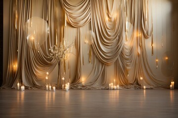 Poster - Room With Golden Curtain and Candles on Floor Generative AI