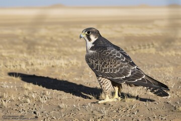 Wall Mural - falcon casting shadow on a plain field