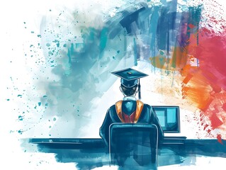 Poster - Celebrating Virtual Graduation Ceremony with Hand Drawn of Academic Achievement and Digital Accomplishments