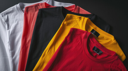 Wall Mural - A multicolored T-shirts on a black background.