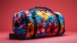 A vibrant duffel bag mockup on a solid background