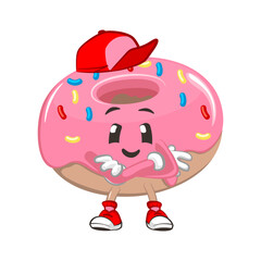 Wall Mural - cute donut mascot character vector illustration in hip hop style