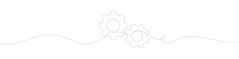 Wall Mural - Gears wheel symbol technology, continuous one line drawing. Moving cog gears for business teamwork concept. Contour single outline. Vector illustration