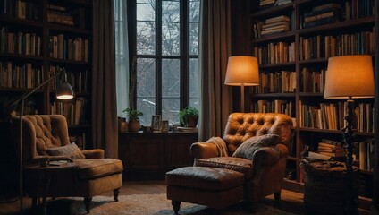 Wall Mural - living room with fireplace