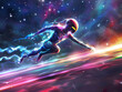 Alien sprint, nebula track, shooting stars, cosmic race, 3D vector,