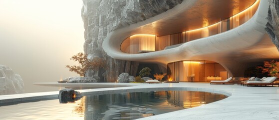 Aufkleber - An abstract futuristic architecture rendered in 3D, with a concrete floor. A car presentation.