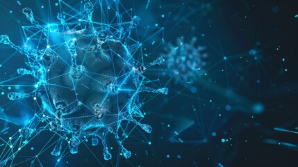 Aufkleber - A  illustration of a corona microbe on a blue background. A concept of disease germs, pathogen organisms, and infectious microvirology.