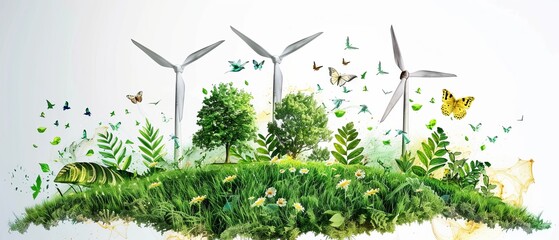 Poster - A wind power plant and technology. A smart grid. Renewable energy. Sustainable resources.