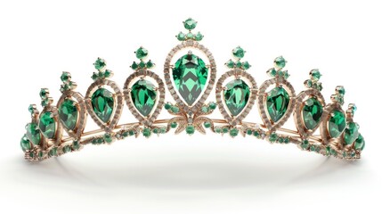 Wall Mural - queen crown with royal green emeralds on white background