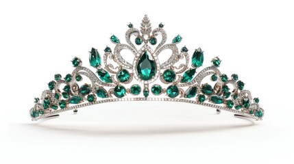 Wall Mural - queen crown with real green emeralds on white background in high resolution and high quality HD