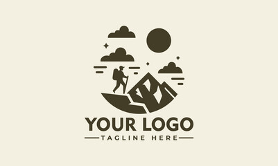 Sticker - Hiking vector logo design Vintage Adventure Mountain logo vector for Hiking Lover