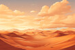 Desert sandy landscape. Cartoon summer heat in dunes, sunset sunrise in hot desert barren land flat style. Flat illustration