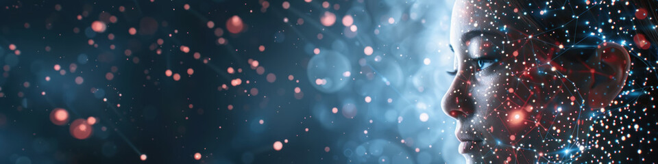 Wall Mural - Side profile of a woman blended with a sparkling cosmic background, symbolizing creativity