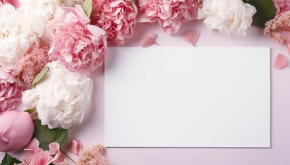 Wall Mural - pink roses and blank card