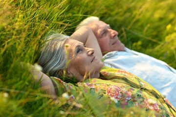 Portrait of senior couple resting in park