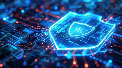 Poster - Glowing shield protection symbol digital cyber security concept