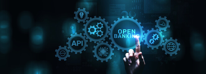 Wall Mural - Open banking digital finance technology fintech concept on screen.