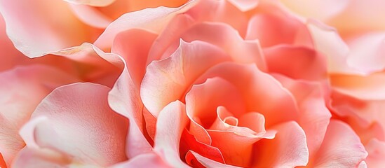 Wall Mural - A closeup of a hybrid tea rose, a flowering plant in the rose family, with pink petals on a white background. The delicate peach tones and water droplets make the flower even more beautiful