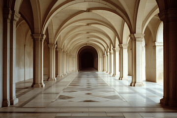 Poster - An ancient arched corridor. Background image. Created with Generative AI technology.