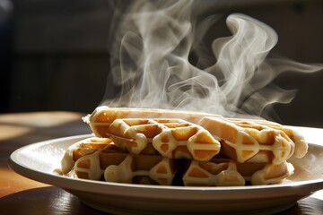 fresh waffles steaming on a plate