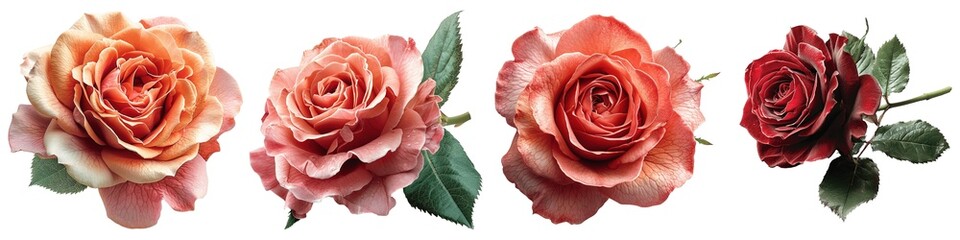 Wall Mural - Set of roses isolated on transparent background