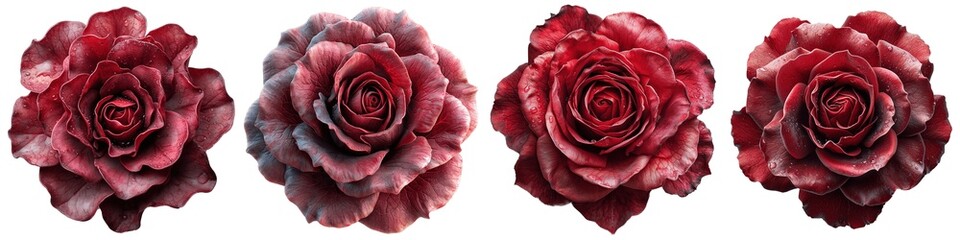 Wall Mural - Set of red rose flowers isolated on transparent background