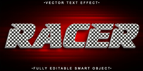 Poster - Black And White Flag Faster Racer Vector Fully Editable Smart Object Text Effect