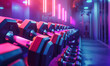 gym vibes Macro focused banners hang alongside dumbbells providing copy space for ads promoting healthy muscle building fitness