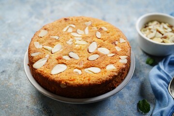 Wall Mural - Homemade gluten free Almond meal cake topped with chocolate ganache