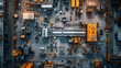 From above, one can observe an industrial machinery setup complemented by precision tools, all set against the backdrop of software development.