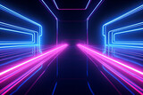 Fototapeta Perspektywa 3d - Experience the future with this captivating 3D-rendered illustration, showcasing an abstract neon background in mesmerizing shades of pink and blue. Futuristic world.