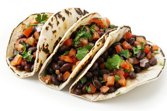 Black bean tacos vegetarian dish isolated on white background. ai generative