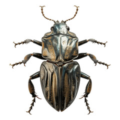 Wall Mural - Beetle isolated on a white or transparent background. Dark beetle, close-up, top view. Insect theme graphic design element.