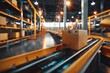 A conveyor belt transporting packages at high speed. ai generative