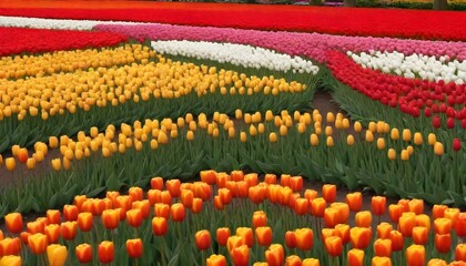 Wall Mural - a colorful tulip with white and red flowers in the garden