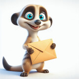 Fototapeta Mapy - 3d suricate character with big brown envelope