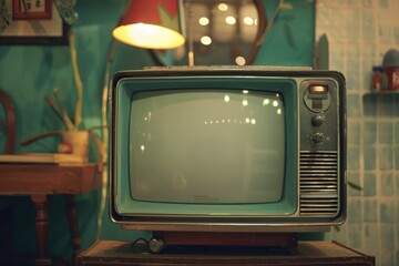 Poster - retro tv television at retro room background